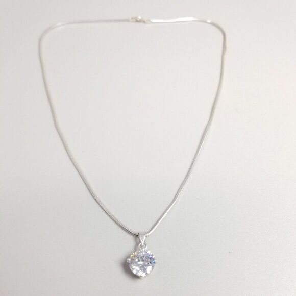Vintage Sterling Siler Snake Chain Necklace with Sparkly Rhinestone Pendant - Picture 9 of 11